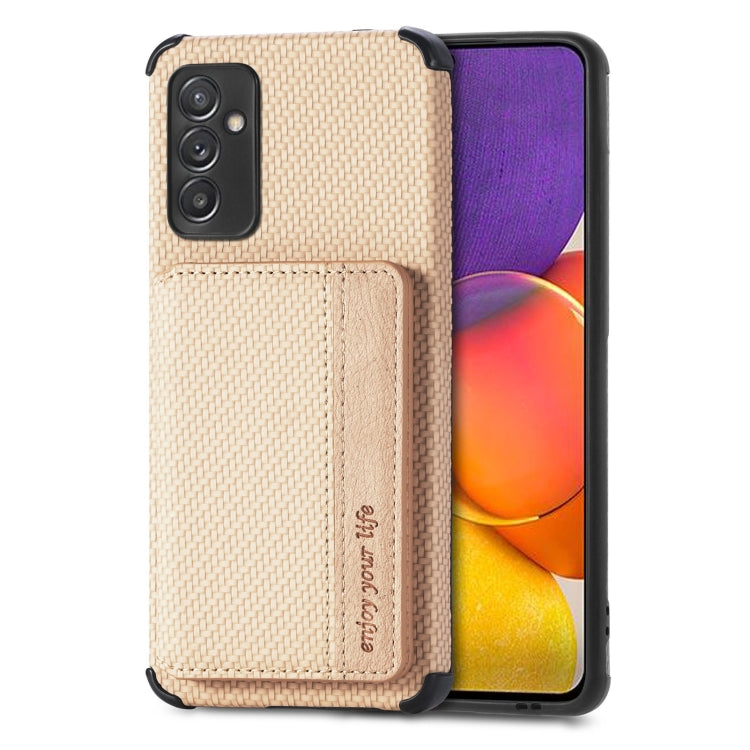 For Samsung Galaxy A82 5G Carbon Fiber Magnetic Card Bag TPU+PU Shockproof Back Cover Case with Holder & Card Slot & Photo Frame