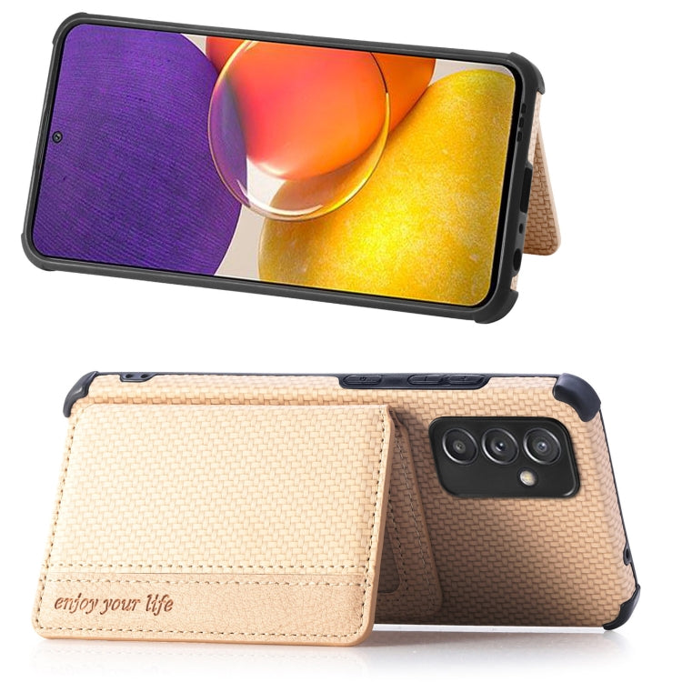 For Samsung Galaxy A82 5G Carbon Fiber Magnetic Card Bag TPU+PU Shockproof Back Cover Case with Holder & Card Slot & Photo Frame