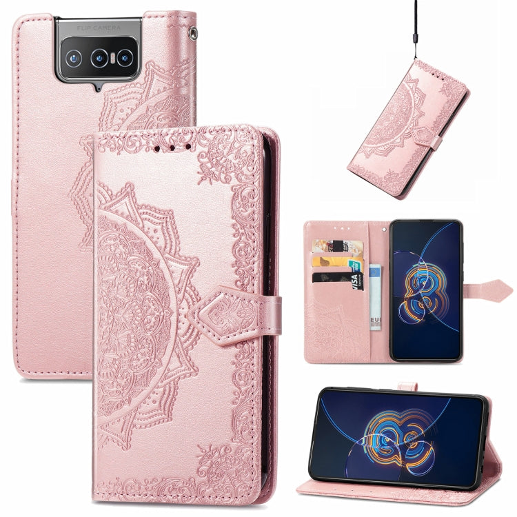 For  Asus Zenfone 8 Flip Mandala Embossing Pattern Horizontal Flip Leather Case with Holder & Card Slots & Wallet & Lanyard