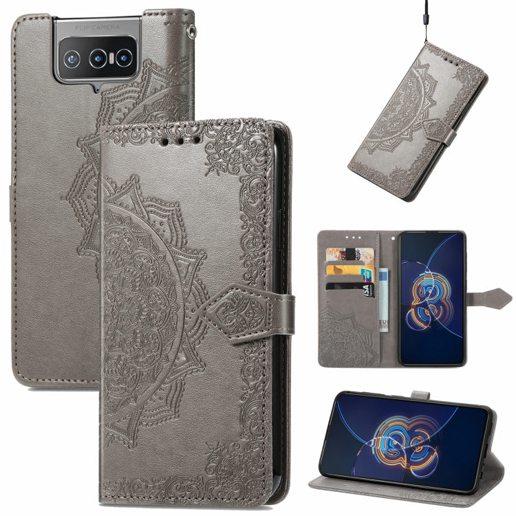For  Asus Zenfone 8 Flip Mandala Embossing Pattern Horizontal Flip Leather Case with Holder & Card Slots & Wallet & Lanyard
