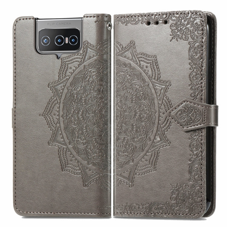 For  Asus Zenfone 8 Flip Mandala Embossing Pattern Horizontal Flip Leather Case with Holder & Card Slots & Wallet & Lanyard