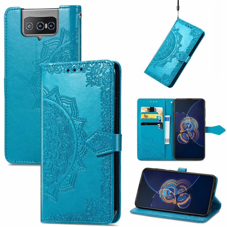 For  Asus Zenfone 8 Flip Mandala Embossing Pattern Horizontal Flip Leather Case with Holder & Card Slots & Wallet & Lanyard