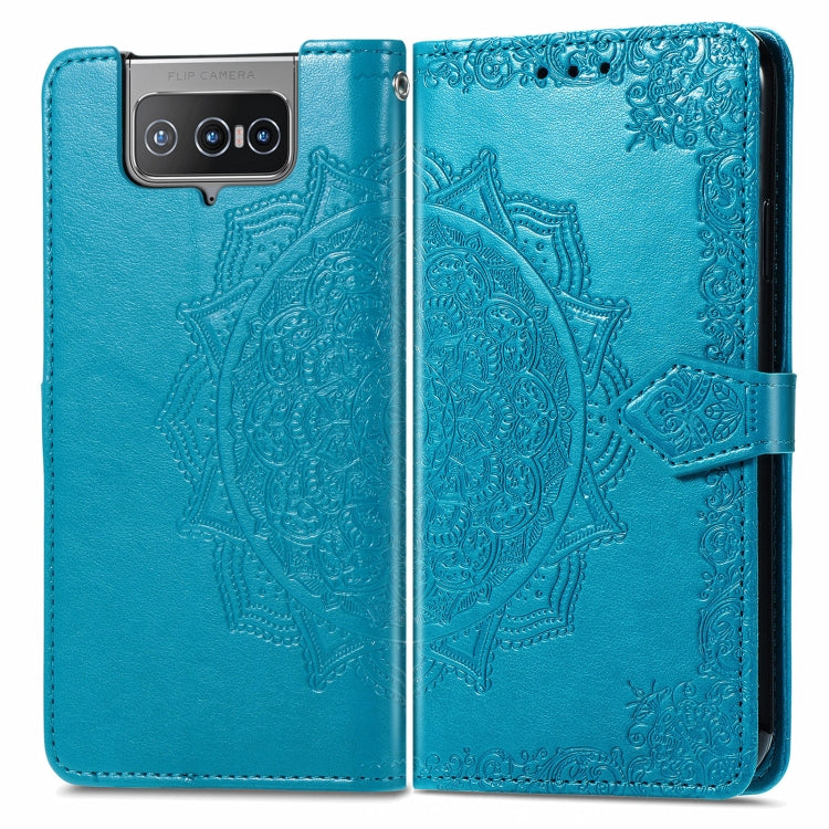 For  Asus Zenfone 8 Flip Mandala Embossing Pattern Horizontal Flip Leather Case with Holder & Card Slots & Wallet & Lanyard