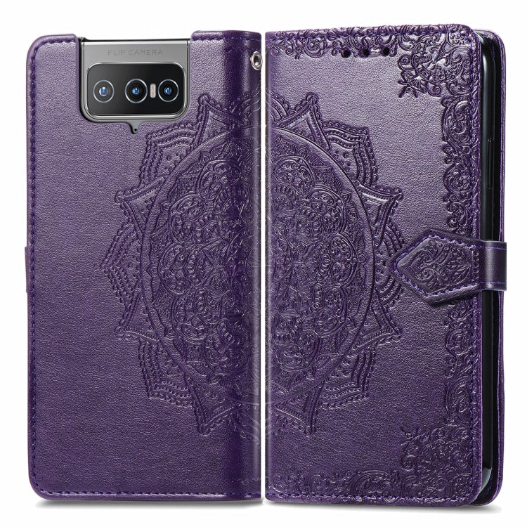 For  Asus Zenfone 8 Flip Mandala Embossing Pattern Horizontal Flip Leather Case with Holder & Card Slots & Wallet & Lanyard