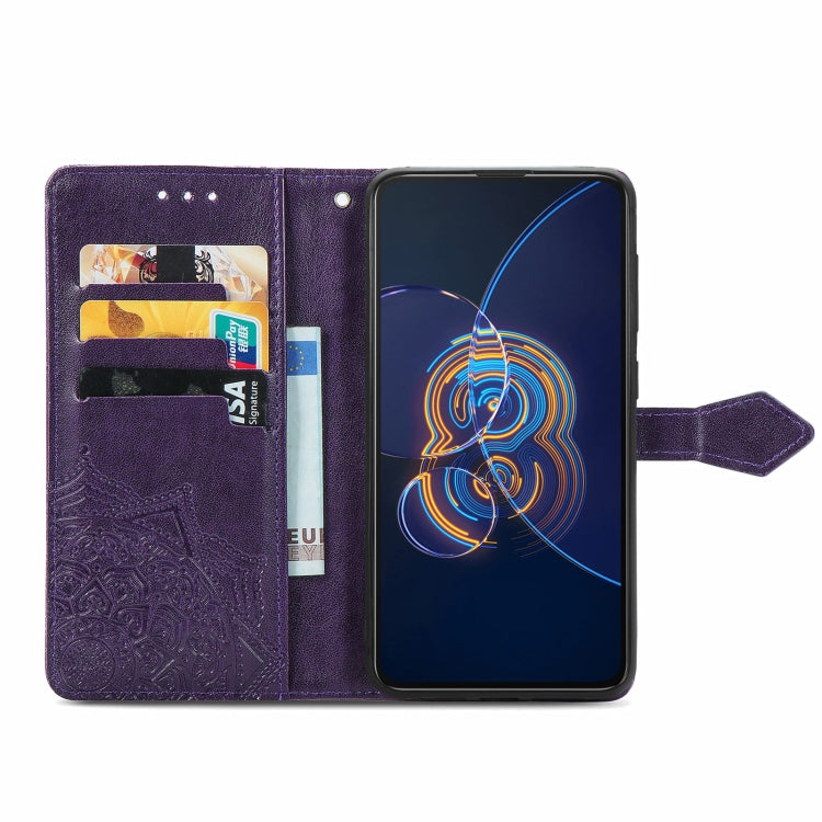 For  Asus Zenfone 8 Flip Mandala Embossing Pattern Horizontal Flip Leather Case with Holder & Card Slots & Wallet & Lanyard