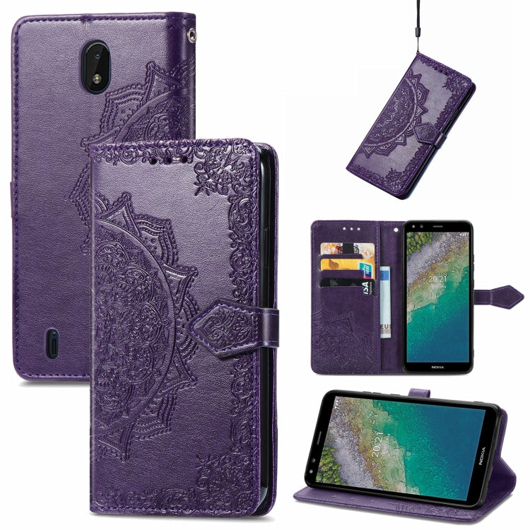 For Nokia C01 Plus Mandala Embossing Pattern Horizontal Flip Leather Case with Holder & Card Slots & Wallet & Lanyard