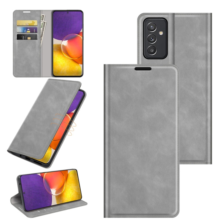 For Samsung Galaxy Quantum2 / A82 5G Retro-skin Business Magnetic Suction Leather Case with Holder & Card Slots & Wallet