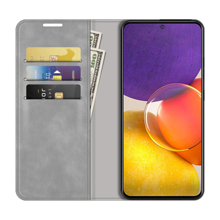 For Samsung Galaxy Quantum2 / A82 5G Retro-skin Business Magnetic Suction Leather Case with Holder & Card Slots & Wallet