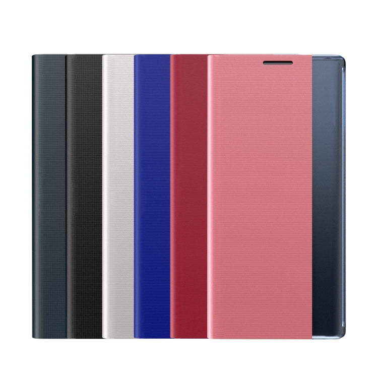 For iPhone 13 Side Window Display Magnetic Suction Plain Grain Flip PU Leather + PC Case with Holder