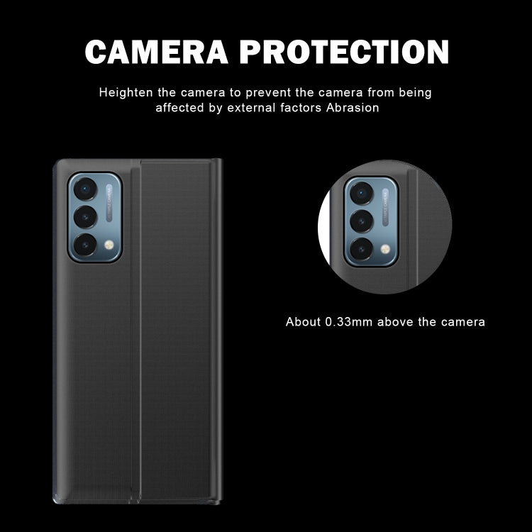 For OnePlus Nord N200  5G Side Window Display Magnetic Suction Plain Grain Flip PU Leather + PC Case with Holder