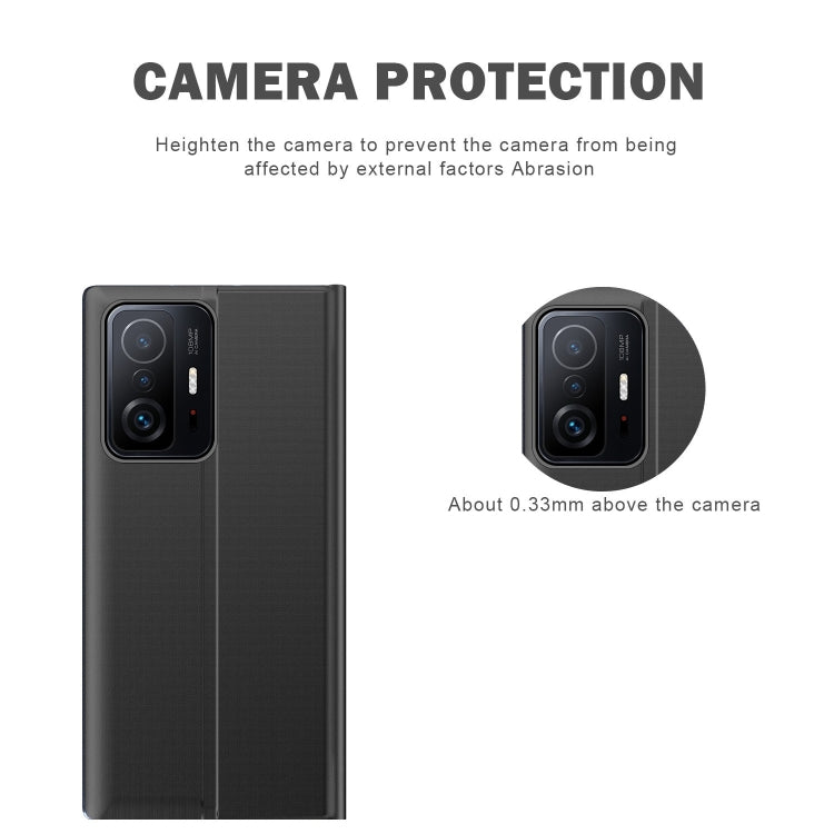 For Xiaomi Redmi Note 10 5G / Poco M3 Pro Side Window Display Magnetic Suction Plain Grain Flip PU Leather + PC Case with Holder