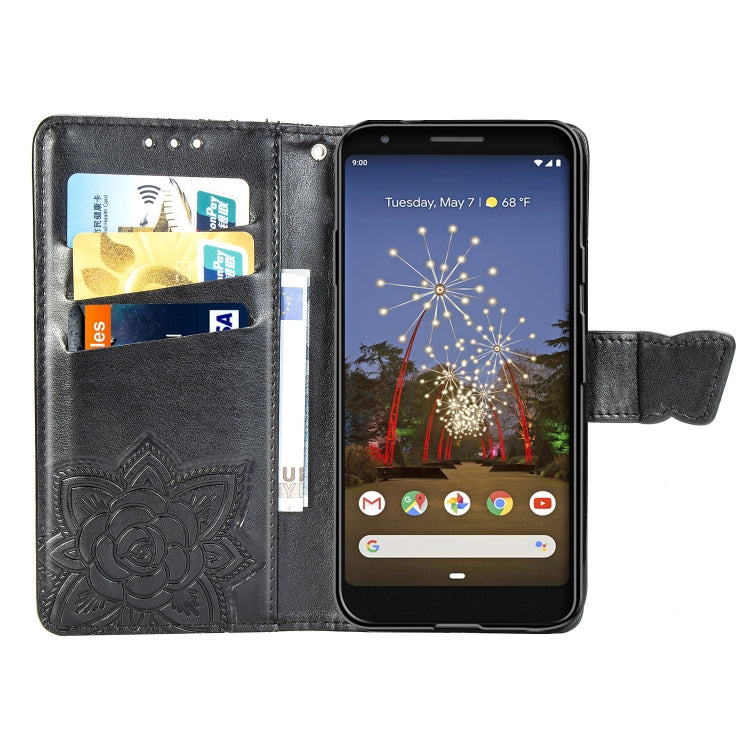 Butterfly Love Flowers Embossing Horizontal Flip Leather Case for Google Pixel 3A XL, with Holder & Card Slots & Wallet & Lanyard