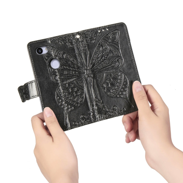 Butterfly Love Flowers Embossing Horizontal Flip Leather Case for Google Pixel 3A XL, with Holder & Card Slots & Wallet & Lanyard