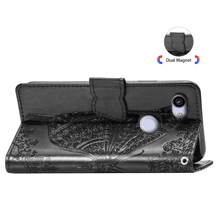 Butterfly Love Flowers Embossing Horizontal Flip Leather Case for Google Pixel 3A XL, with Holder & Card Slots & Wallet & Lanyard