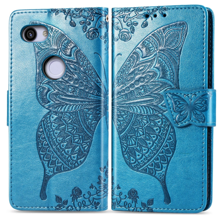 Butterfly Love Flowers Embossing Horizontal Flip Leather Case for Google Pixel 3A XL, with Holder & Card Slots & Wallet & Lanyard