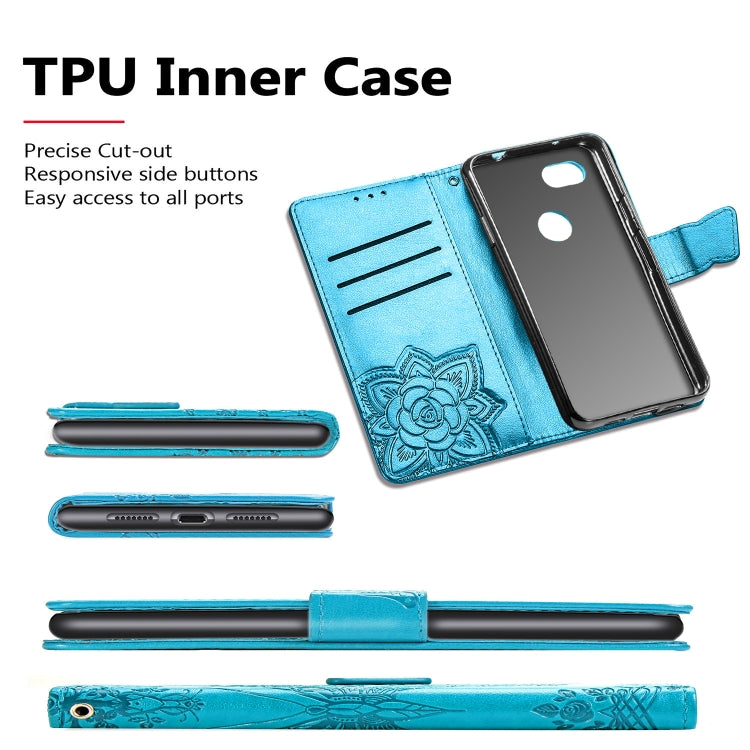 Butterfly Love Flowers Embossing Horizontal Flip Leather Case for Google Pixel 3A XL, with Holder & Card Slots & Wallet & Lanyard