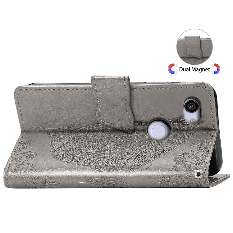Butterfly Love Flowers Embossing Horizontal Flip Leather Case for Google Pixel 3A XL, with Holder & Card Slots & Wallet & Lanyard