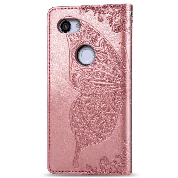 Butterfly Love Flowers Embossing Horizontal Flip Leather Case for Google Pixel 3A XL, with Holder & Card Slots & Wallet & Lanyard