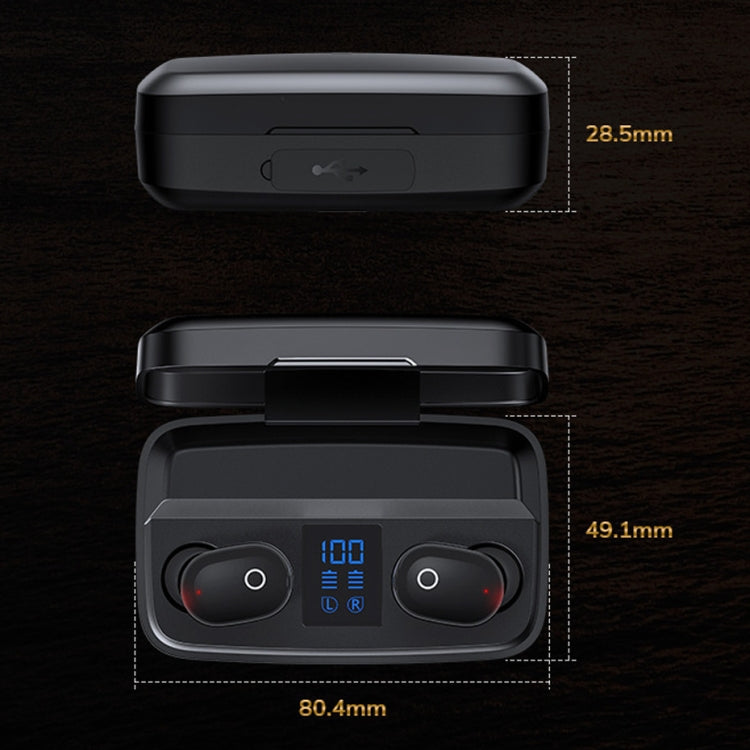 TWS-A10S Bluetooth 5.0 Binaural Stereo Touch Earphones with Large Capacity Battery Charging Box(Black)
