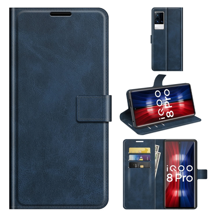 For vivo iQOO 8 Pro Retro Calf Pattern Buckle Horizontal Flip Leather Case with Holder & Card Slots & Wallet