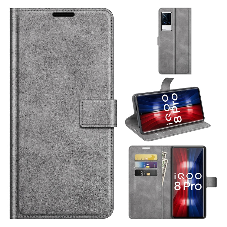 For vivo iQOO 8 Pro Retro Calf Pattern Buckle Horizontal Flip Leather Case with Holder & Card Slots & Wallet