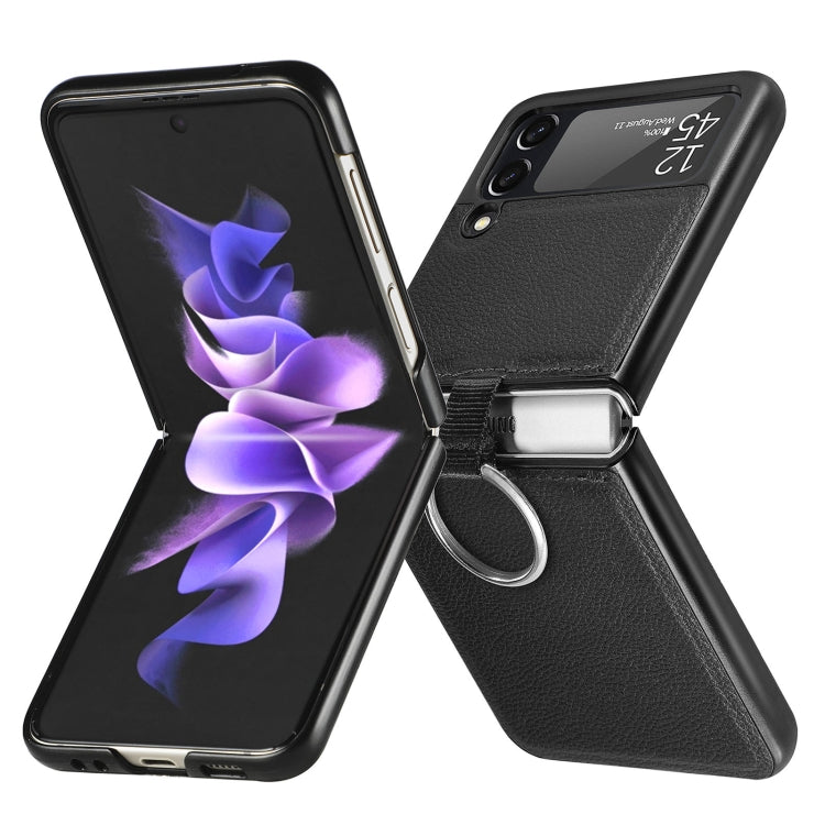 For Samsung Galaxy Z Flip3 5G Litchi Pattern Folding Phone Case with Ring Buckle