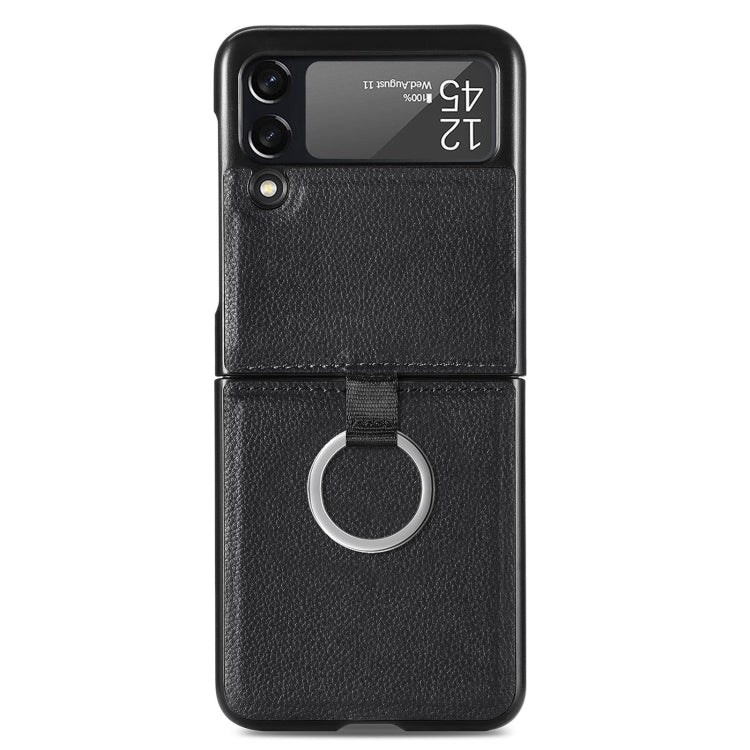 For Samsung Galaxy Z Flip3 5G Litchi Pattern Folding Phone Case with Ring Buckle