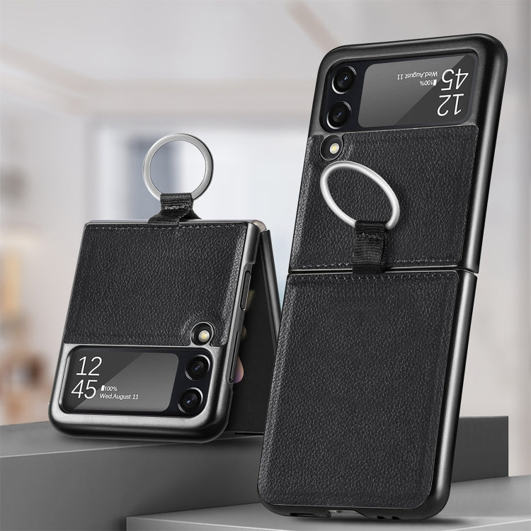 For Samsung Galaxy Z Flip3 5G Litchi Pattern Folding Phone Case with Ring Buckle