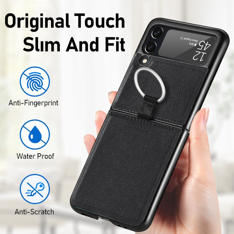 For Samsung Galaxy Z Flip3 5G Litchi Pattern Folding Phone Case with Ring Buckle