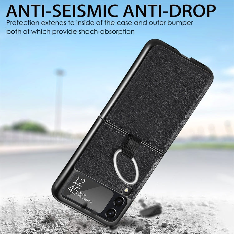 For Samsung Galaxy Z Flip3 5G Litchi Pattern Folding Phone Case with Ring Buckle