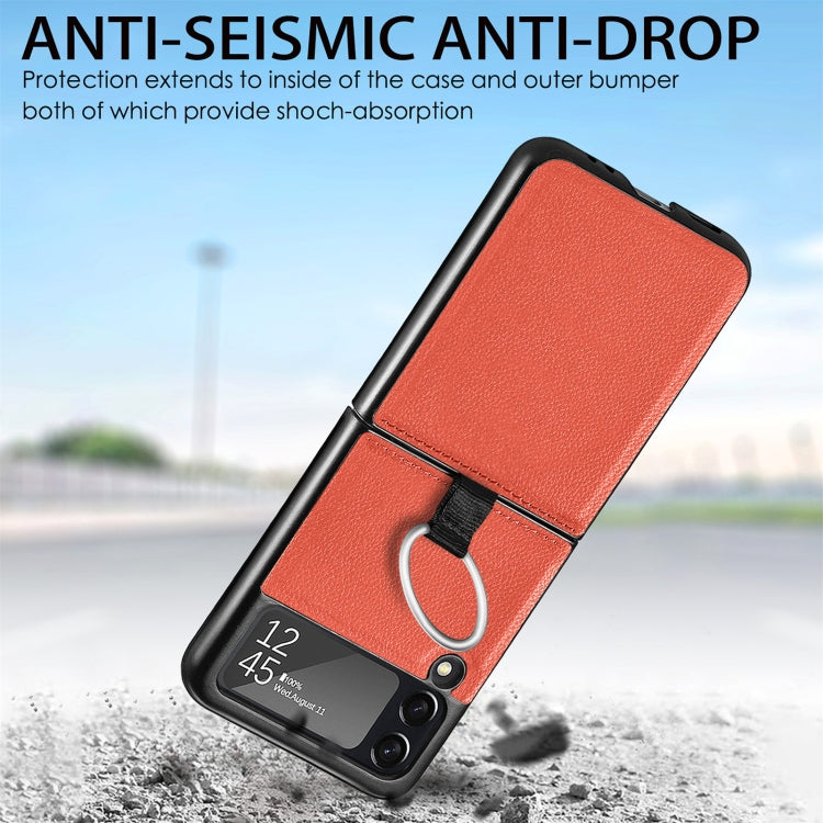 For Samsung Galaxy Z Flip3 5G Litchi Pattern Folding Phone Case with Ring Buckle