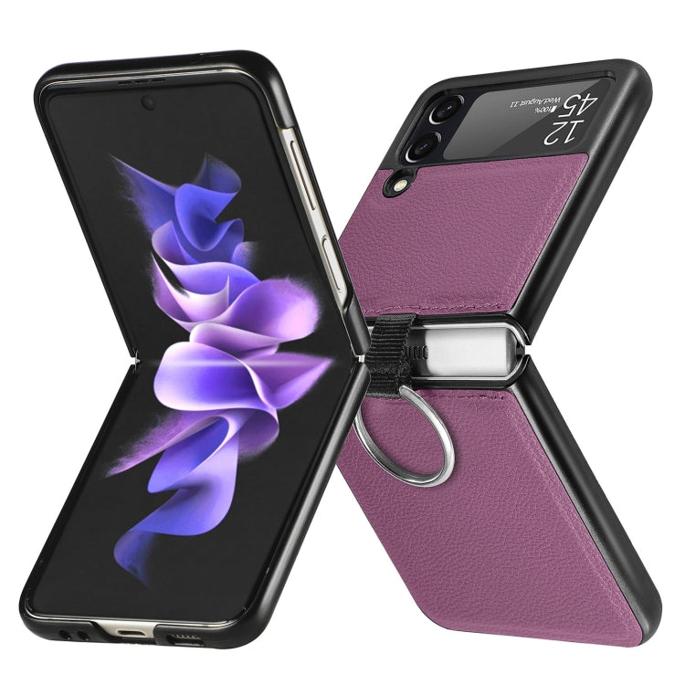 For Samsung Galaxy Z Flip3 5G Litchi Pattern Folding Phone Case with Ring Buckle