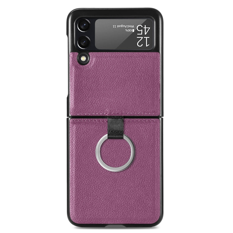 For Samsung Galaxy Z Flip3 5G Litchi Pattern Folding Phone Case with Ring Buckle