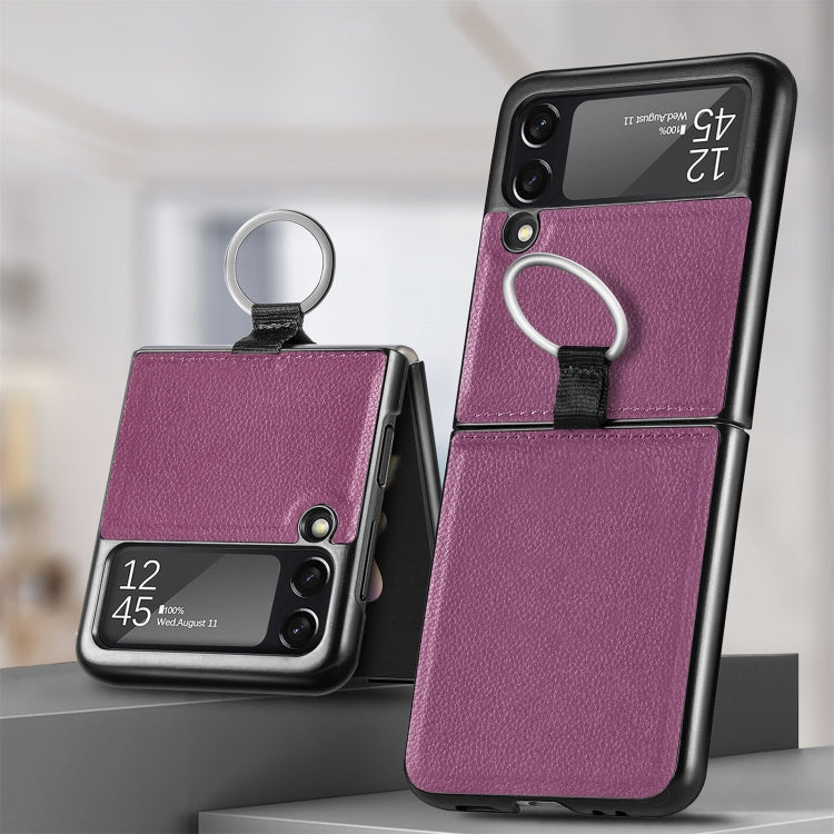For Samsung Galaxy Z Flip3 5G Litchi Pattern Folding Phone Case with Ring Buckle