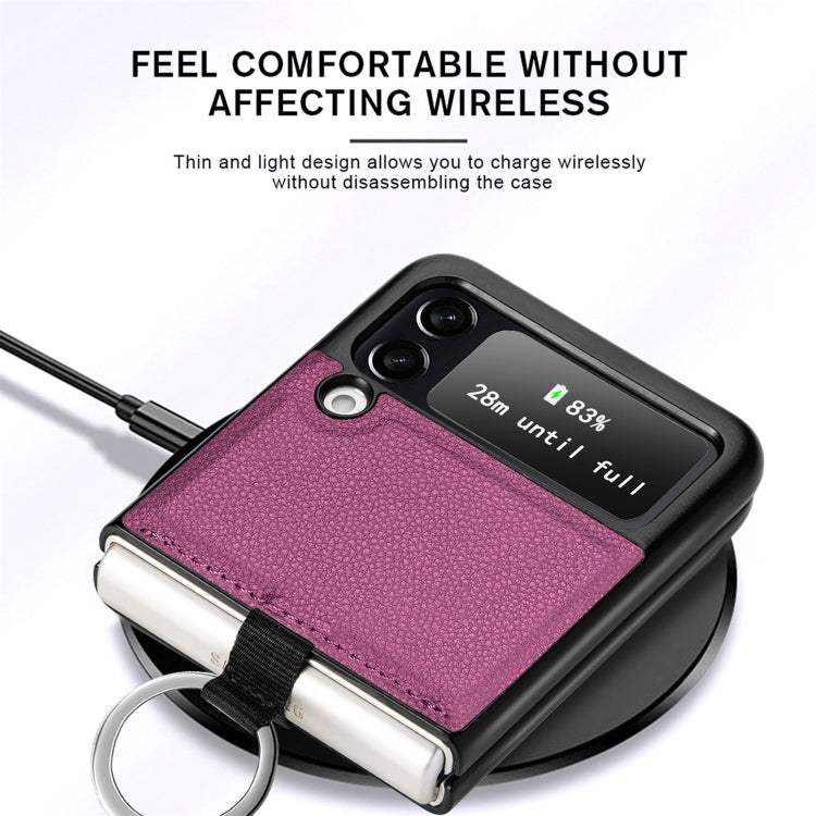For Samsung Galaxy Z Flip3 5G Litchi Pattern Folding Phone Case with Ring Buckle
