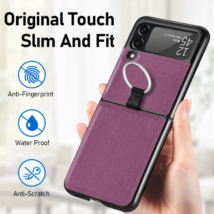 For Samsung Galaxy Z Flip3 5G Litchi Pattern Folding Phone Case with Ring Buckle