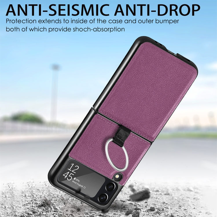 For Samsung Galaxy Z Flip3 5G Litchi Pattern Folding Phone Case with Ring Buckle