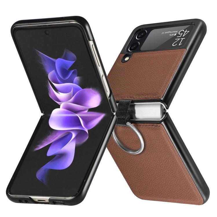 For Samsung Galaxy Z Flip3 5G Litchi Pattern Folding Phone Case with Ring Buckle