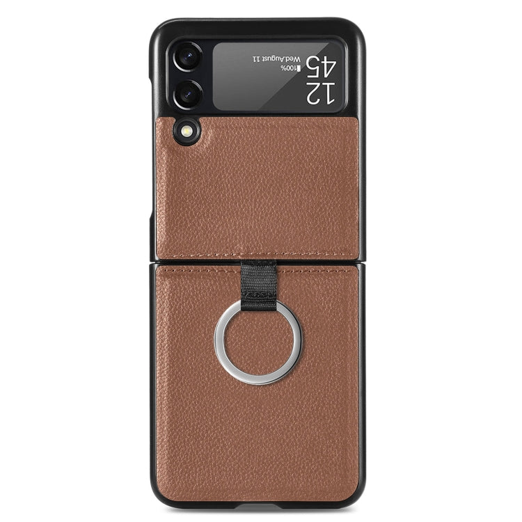 For Samsung Galaxy Z Flip3 5G Litchi Pattern Folding Phone Case with Ring Buckle