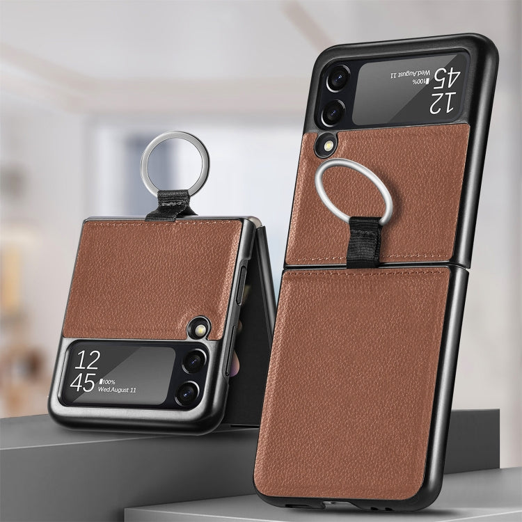For Samsung Galaxy Z Flip3 5G Litchi Pattern Folding Phone Case with Ring Buckle