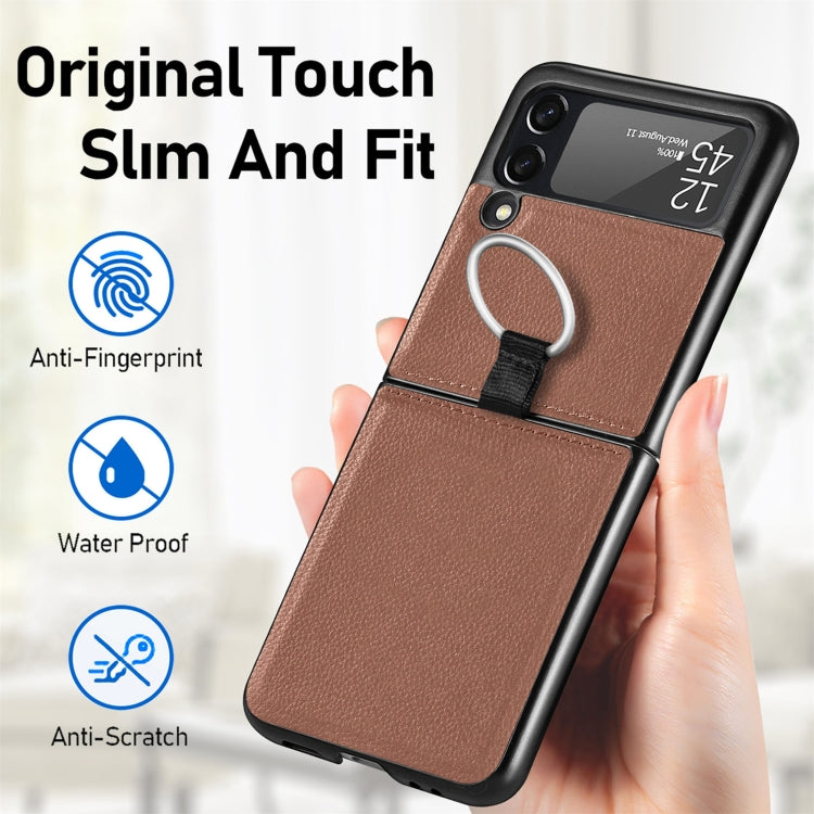 For Samsung Galaxy Z Flip3 5G Litchi Pattern Folding Phone Case with Ring Buckle