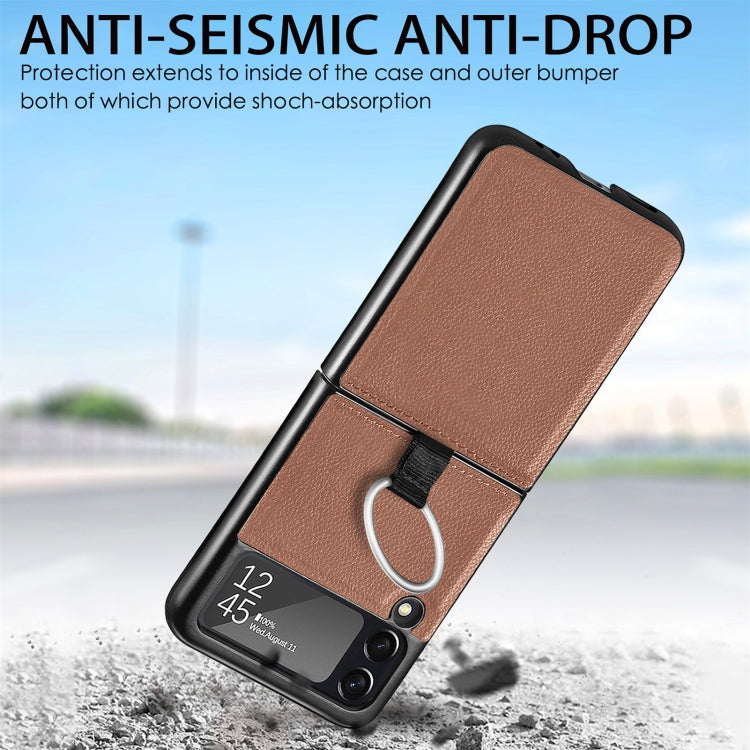 For Samsung Galaxy Z Flip3 5G Litchi Pattern Folding Phone Case with Ring Buckle