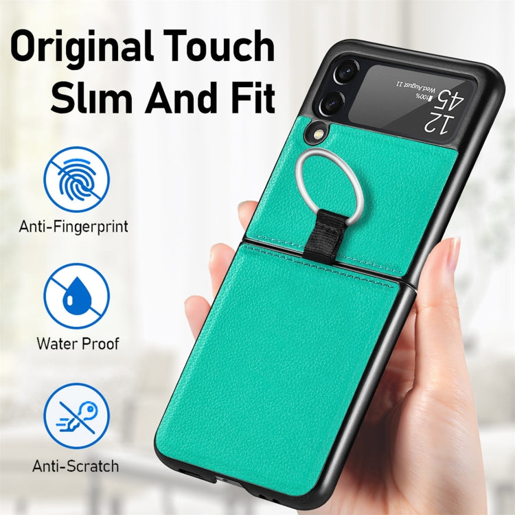 For Samsung Galaxy Z Flip3 5G Litchi Pattern Folding Phone Case with Ring Buckle