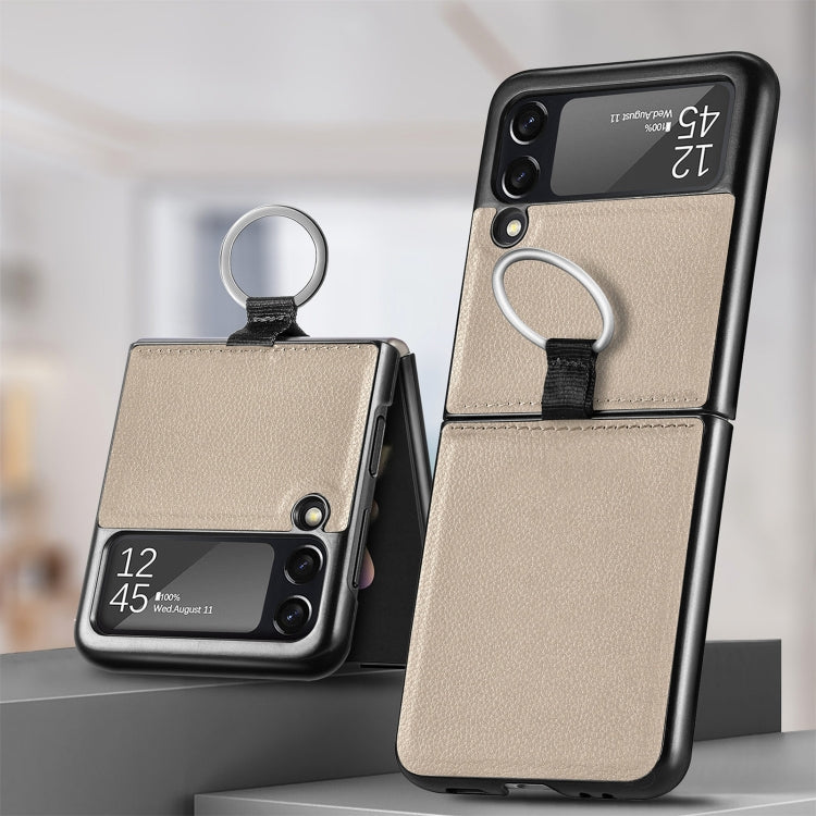 For Samsung Galaxy Z Flip3 5G Litchi Pattern Folding Phone Case with Ring Buckle