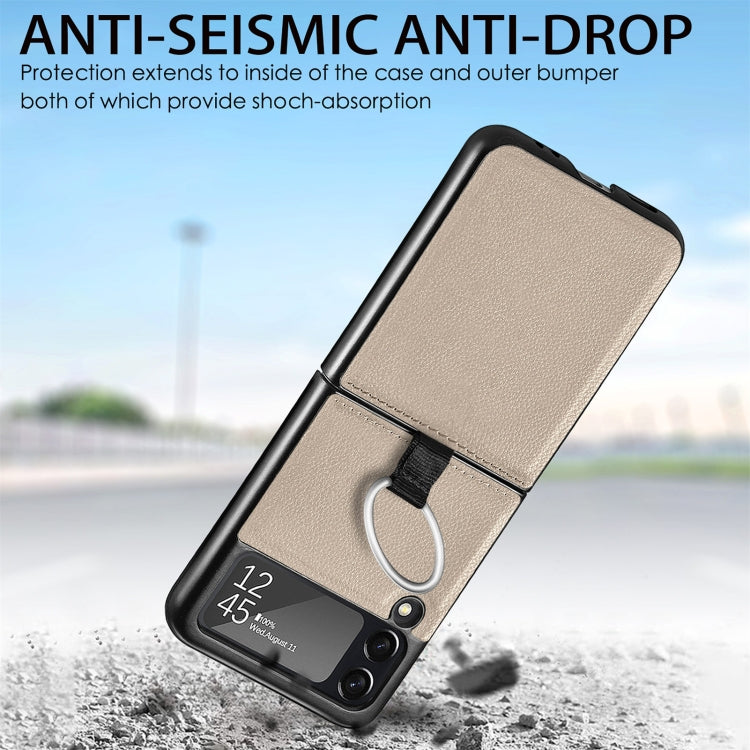 For Samsung Galaxy Z Flip3 5G Litchi Pattern Folding Phone Case with Ring Buckle