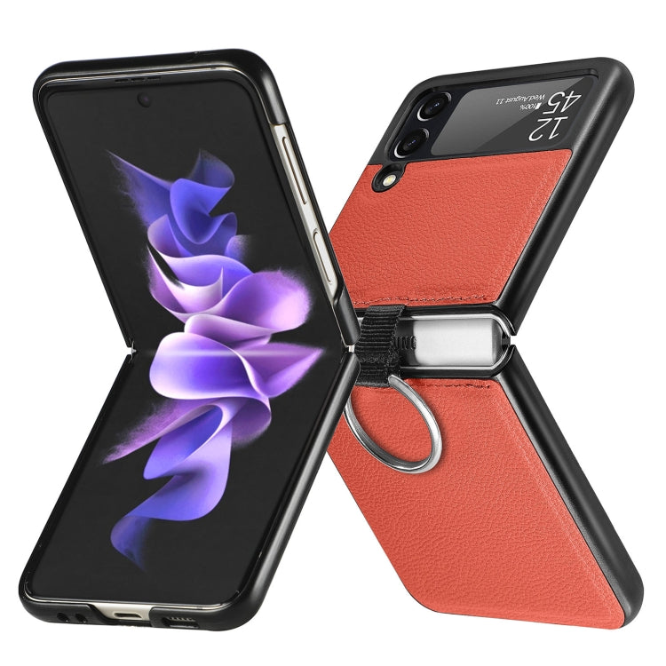 For Samsung Galaxy Z Flip3 5G Litchi Pattern Folding Phone Case with Ring Buckle