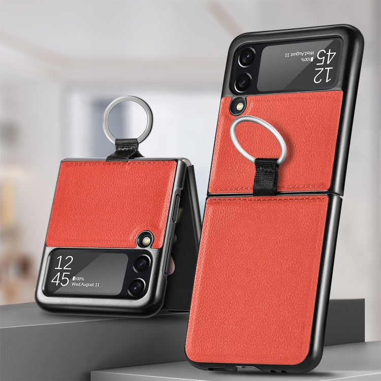 For Samsung Galaxy Z Flip3 5G Litchi Pattern Folding Phone Case with Ring Buckle