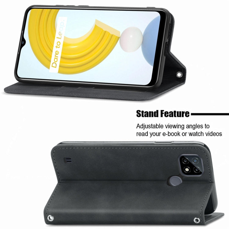 For OPPO Realme C21Y Retro Skin Feel Magnetic Horizontal Flip Leather Case With Holder & Card Slots & Wallet & Photo Frame