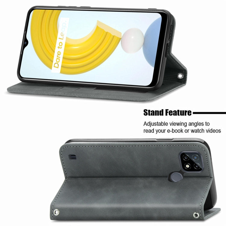 For OPPO Realme C21Y Retro Skin Feel Magnetic Horizontal Flip Leather Case With Holder & Card Slots & Wallet & Photo Frame