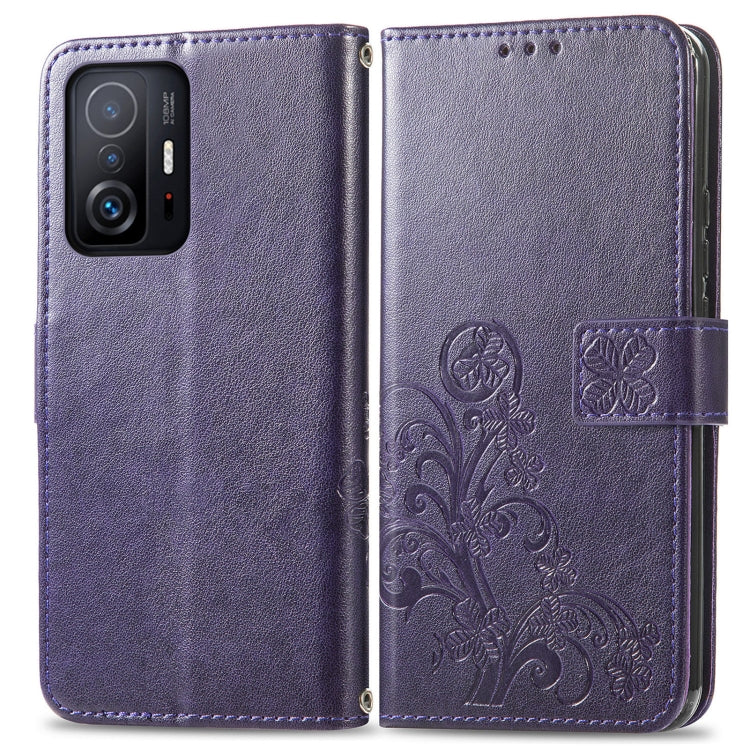 For Xiaomi Mi 11T / 11T Pro Four-leaf Clasp Embossed Leather Case with Lanyard & Card Slot & Wallet & Holder